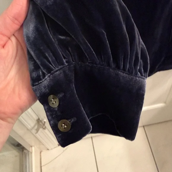 Sundance Hendrix Velvet Shirtdress Long Sleeve Navy Paris Night Blue Relaxed - Picture 6 of 8